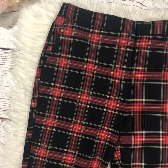 Zara Tartan Plaid Checkered Red High Waisted Elastic Trousers - Picture 7 of 11